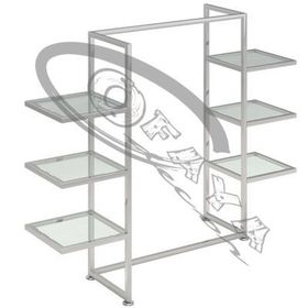 Clothes display stand with glass shelves