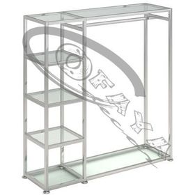 Clothes display stand with glass shelves