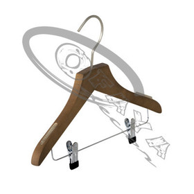 Wooden coat hanger with trouser bar with two clips