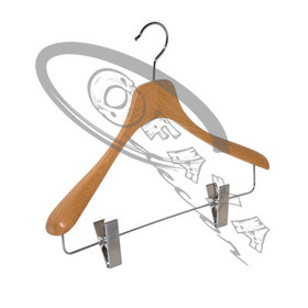 Wide Shoulder Wooden coat hanger with trouser bar with two clips