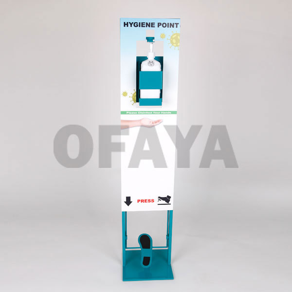 Dispenser for disinfectant on a metal stand