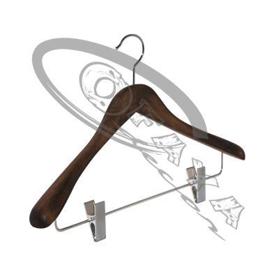 Wide Shoulder Wooden coat hanger with trouser bar with two clips