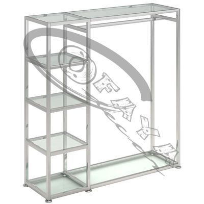 Clothes display stand with glass shelves