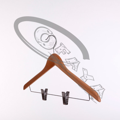 Wooden coat hanger with trouser bar with two clips